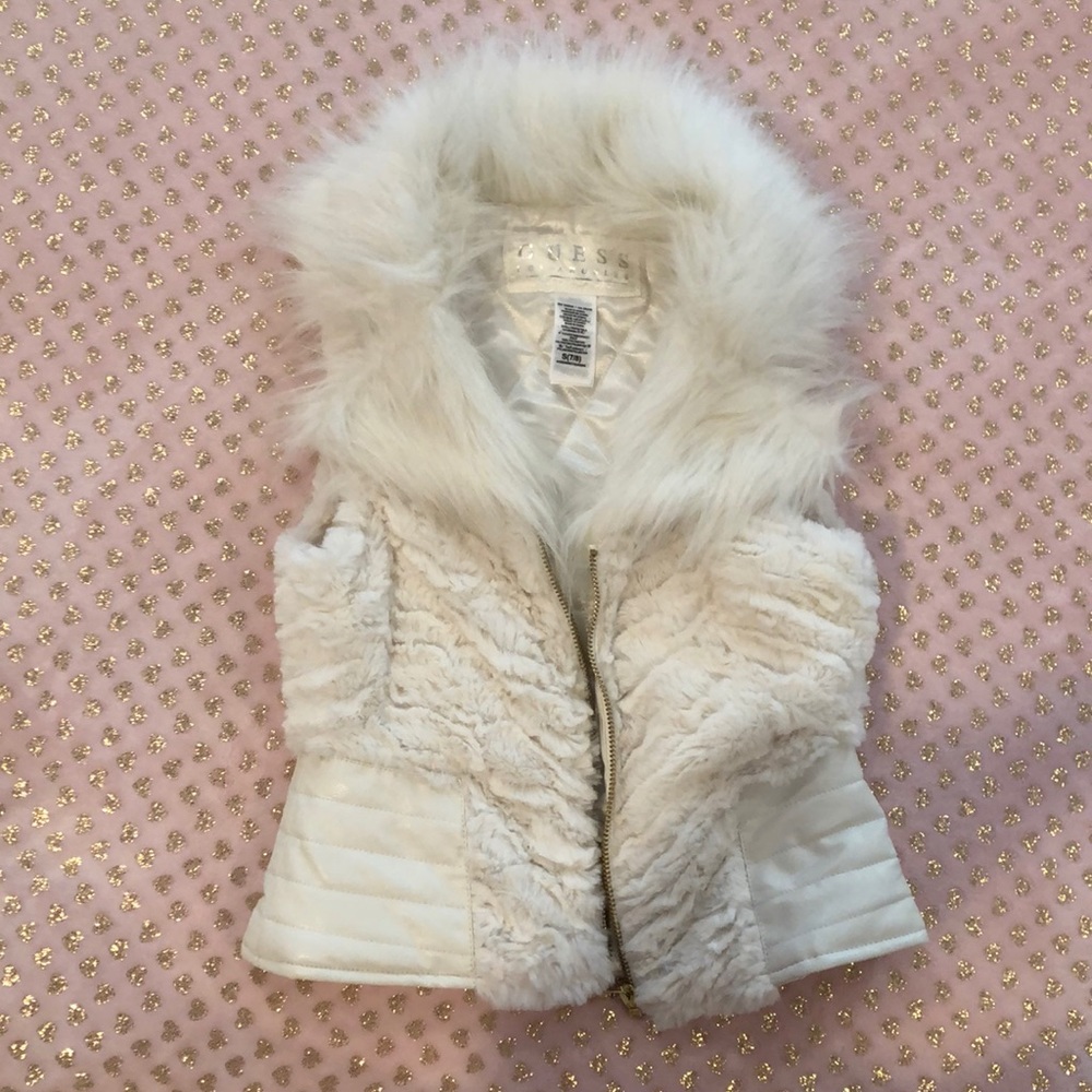 Girls Guess cream faux fur/leather vest
